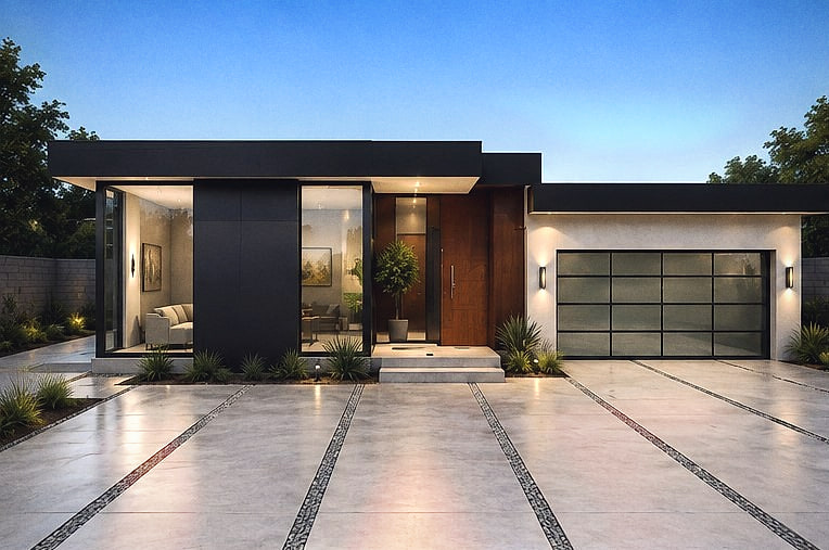 Design rendering of Flat-roof courtyard residence, a Single family project in Malibu, California by M&N Home Design
